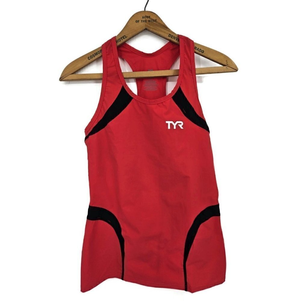 New TYR Carbon Tri Tank Womens L Red Black Triathlon Top